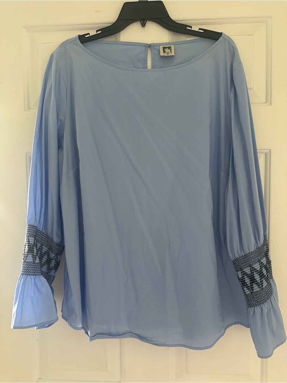 Anne Klein Light Blue Smocked Cuff Blouse